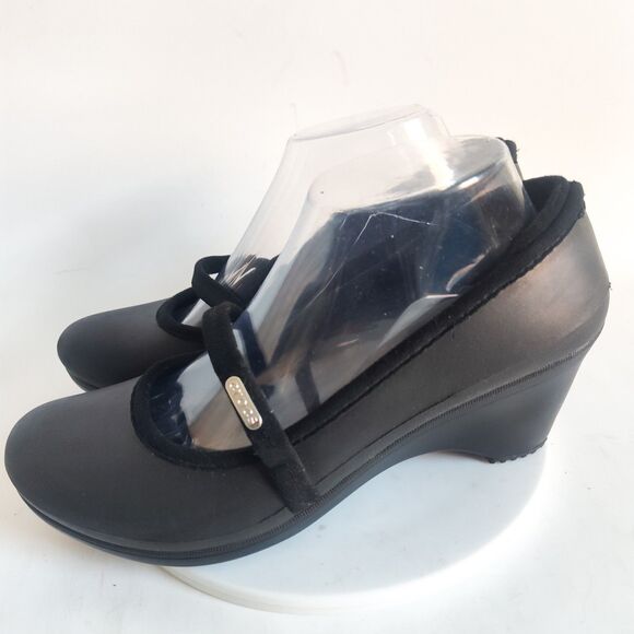 Crocs Mary Jane Heels Size 9 Womens Comfort Shoes Wedge Black Casey Travel Logo - Picture 4 of 10